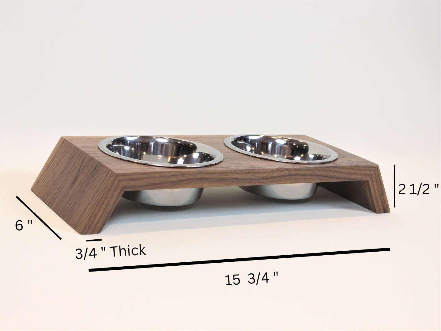 Modern Hardwood Cat Food Stand with raised Stainless Steel Dishes Included.  Solid Cherry, Walnut or White Oak | MakerPlace by Michaels