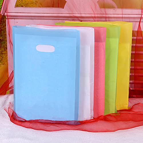 VieFantaisie Plastic Party Favor Bags Small Gift Bags, 100 PCS 6&#x22; x 8&#x22; Goodie Bags for Kids, Rainbow Party Gift Bags Bulk with Handle for Kids Birthday Party, Easter, Christmas, Halloween, 10 Colors