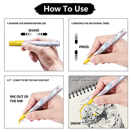 6 Silver Paint Markers Pens - Permanent Oil Based Metallic Paint Pen, Medium Tip, Quick Dry and Waterproof Marker for Rock, Wood, Fabric, Plastic, Canvas, Glass, Mugs, Canvas