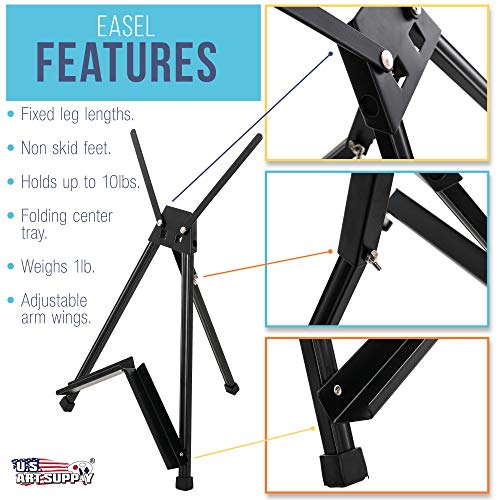 15" to 21" High Adjustable Black Aluminum Tabletop Display Easel with Extension Arm Wings - Portable Artist Tripod Folding Frame Stand - Holds Canvas, Paintings, Books, Photos, Signs