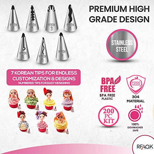 200 Pieces Gift For Women-Cake Decorating Supplies Kit for Beginners RFAQK - Turntable with 48 Numbered Piping &7 Korean Tips(Pattern chart included)-Straight & Offset Spatula-Leveler &Baking tools