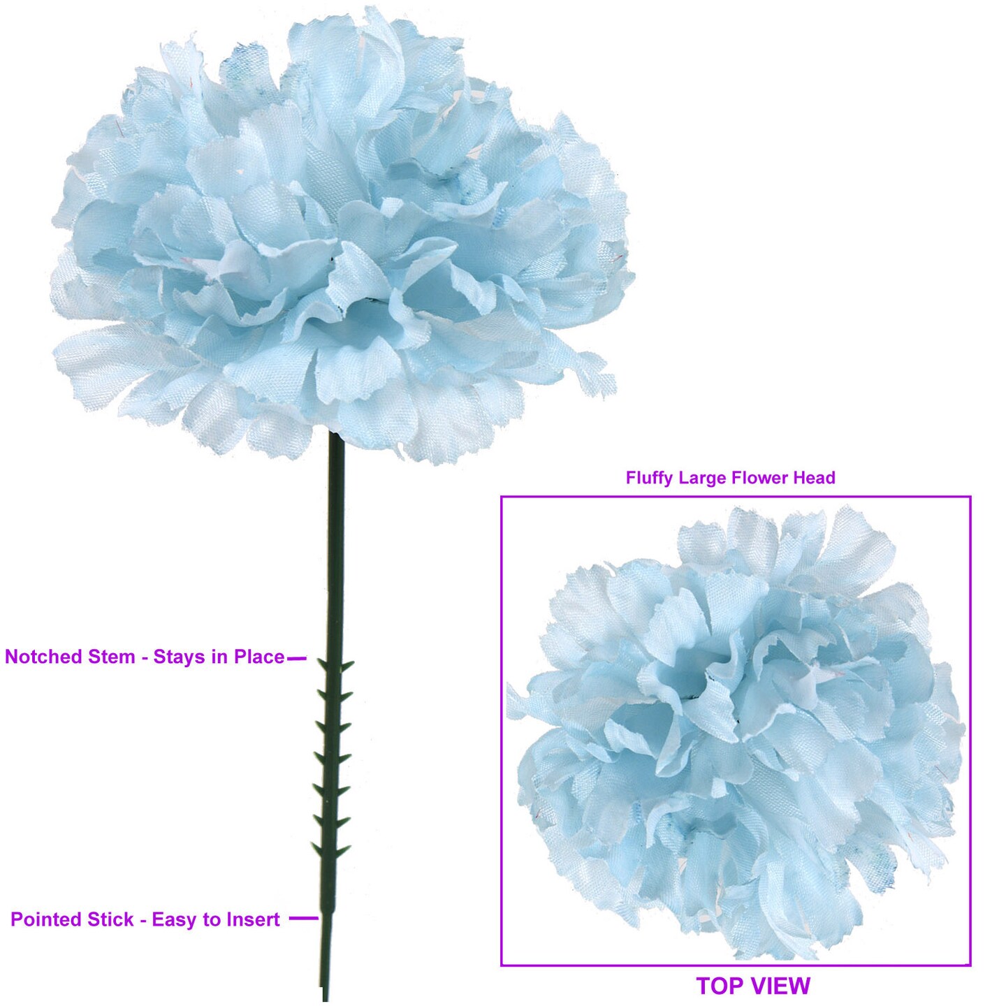 100-Pack: Blue Silk Carnation Picks, 5&#x22; Long, 3.5&#x22; Wide, Year-Round, Artificial Flowers, Floral Picks by Floral Home&#xAE;, Floral Home by Artificial Flowers