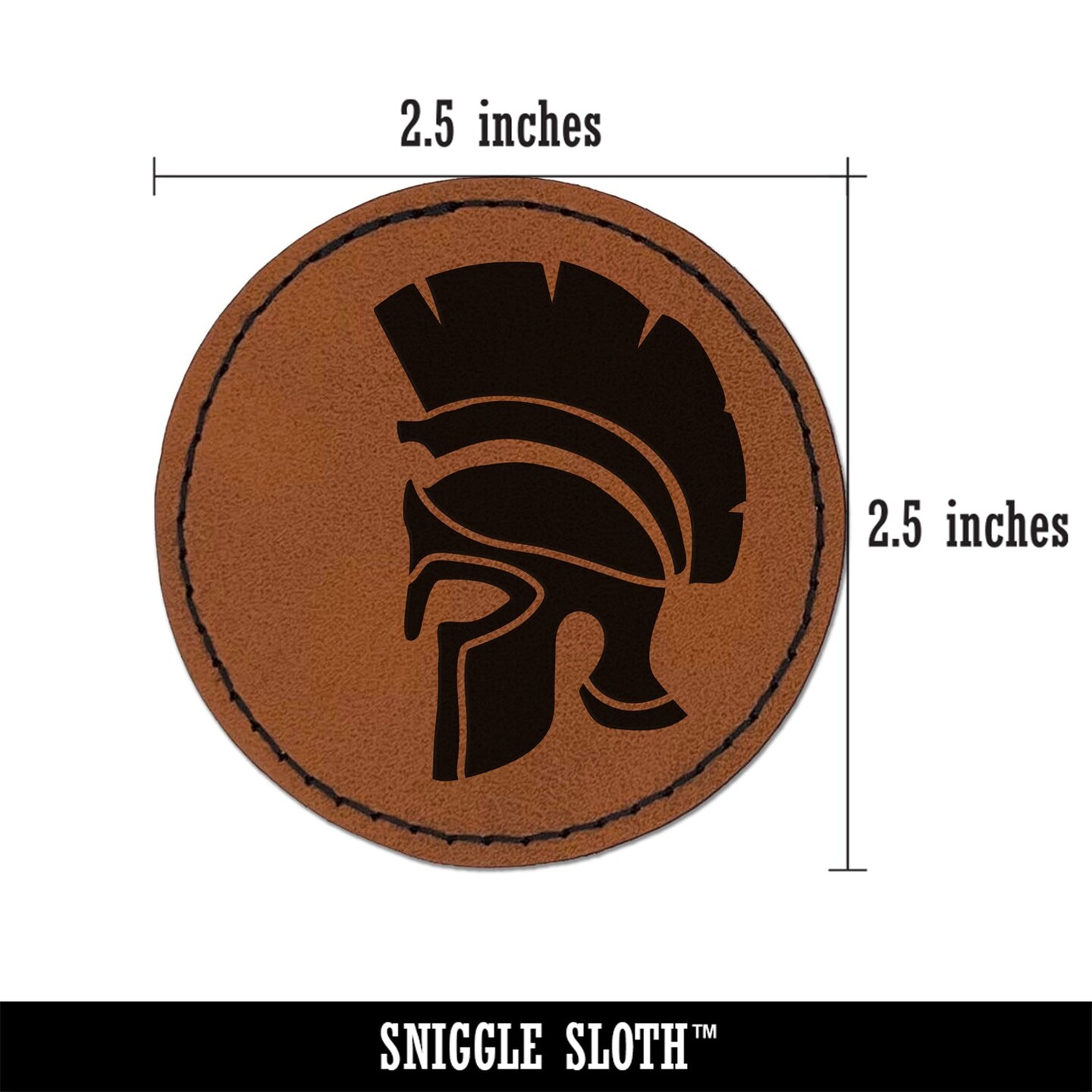 Ancient Greek Roman Spartan Helmet Round Iron-On Engraved Faux Leather Patch Applique - 2.5&#x22;