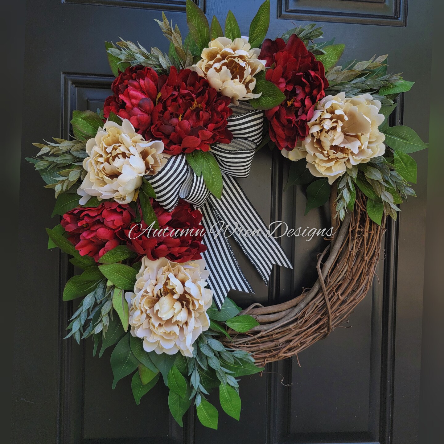 Large Christmas Winter Door Wreath, Red Hydrangea Wreath with black ...