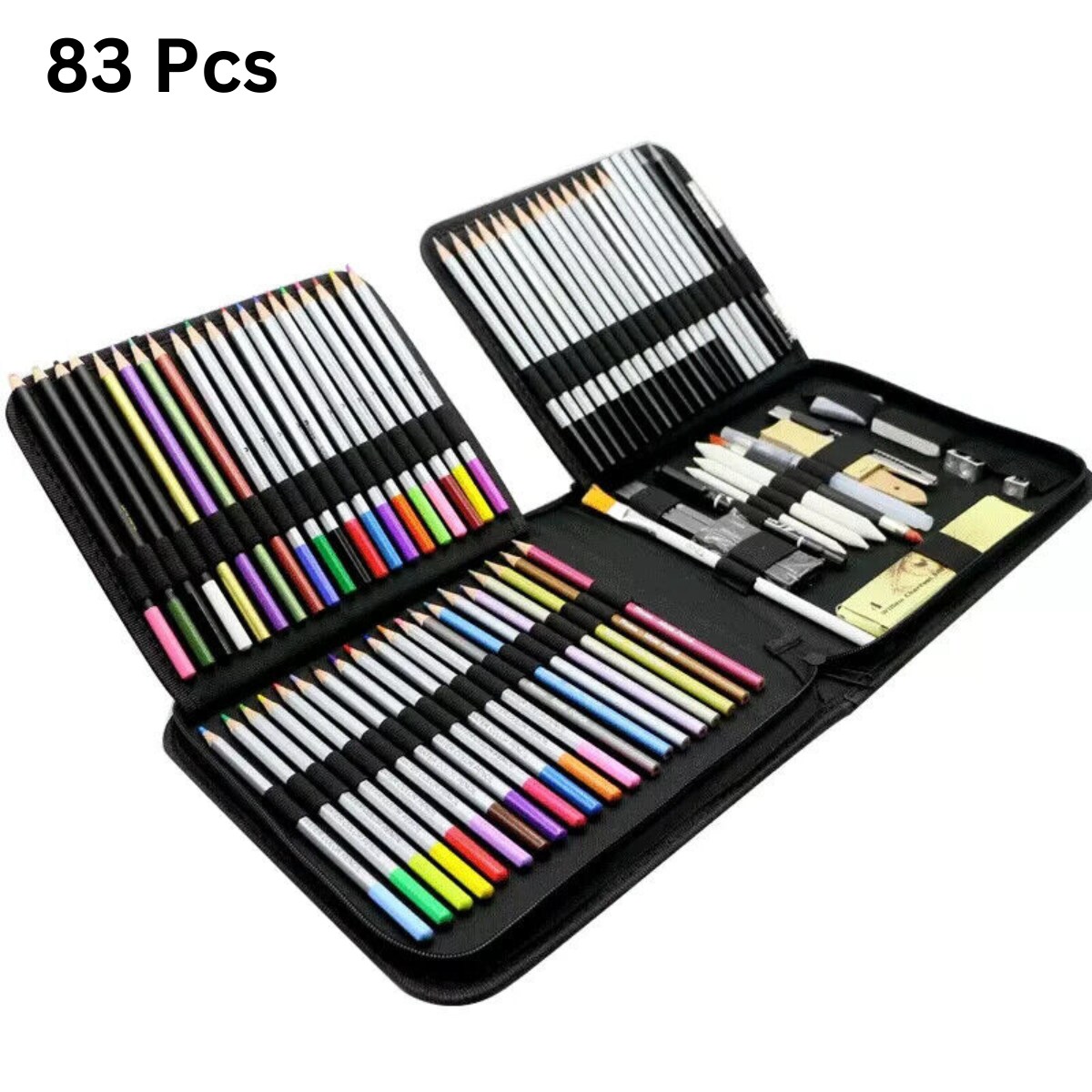Professional Drawing Artist Pencil Kit with Sketch Charcoal and Bag 83pcs