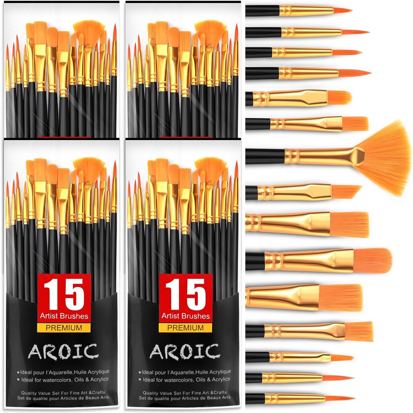 Premium Fine Detail Paint Brush Set of 15 pcs, Miniature Paint