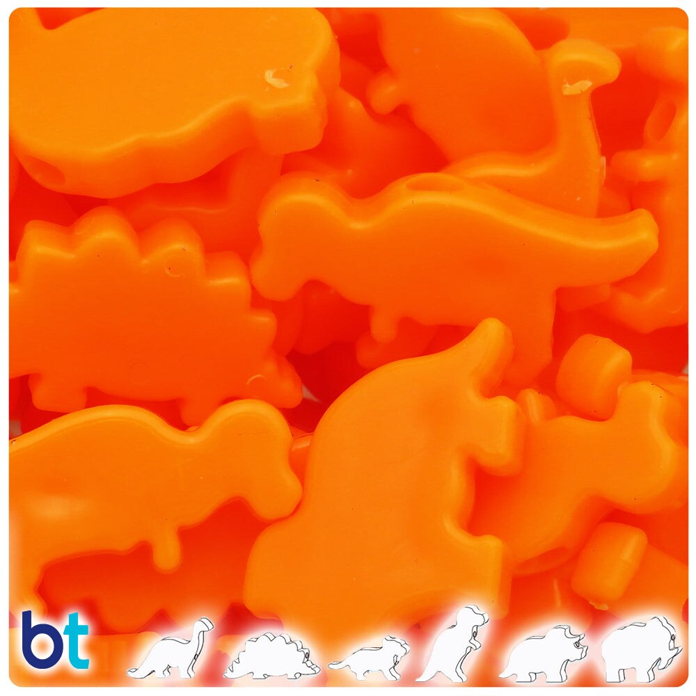 BeadTin Orange Opaque 30-40mm Dinosaur Plastic Pony Beads (4oz)