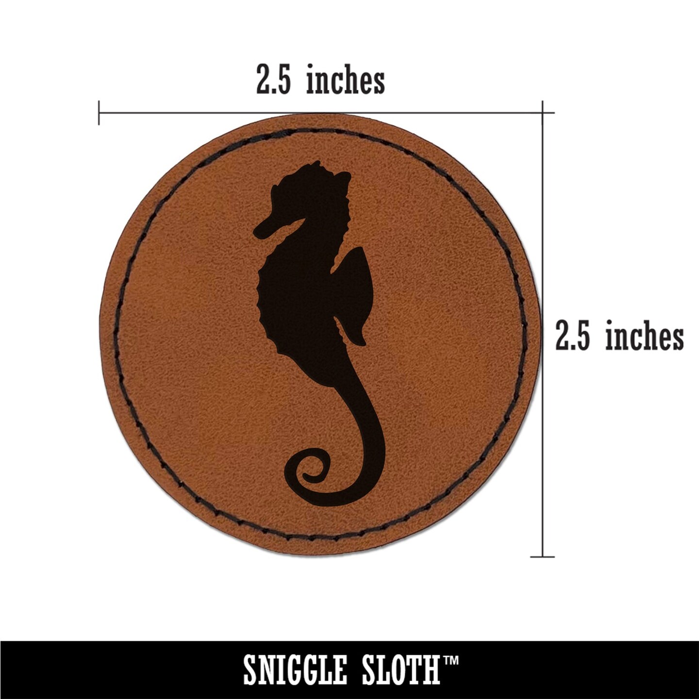 Seahorse Solid Round Iron-On Engraved Faux Leather Patch Applique - 2.5&#x22;
