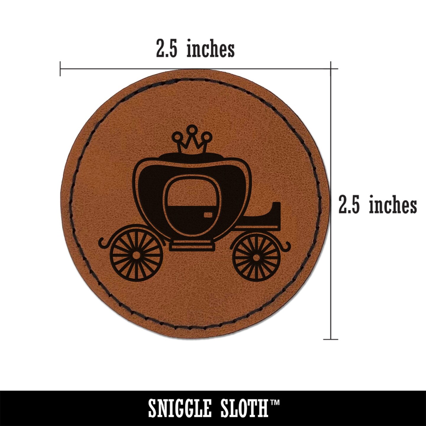 Princess Carriage Round Iron-On Engraved Faux Leather Patch Applique - 2.5&#x22;