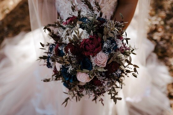 Burgundy and Navy Blue Sola Wood Flower Bouquet with Greenery | MakerPlace  by Michaels