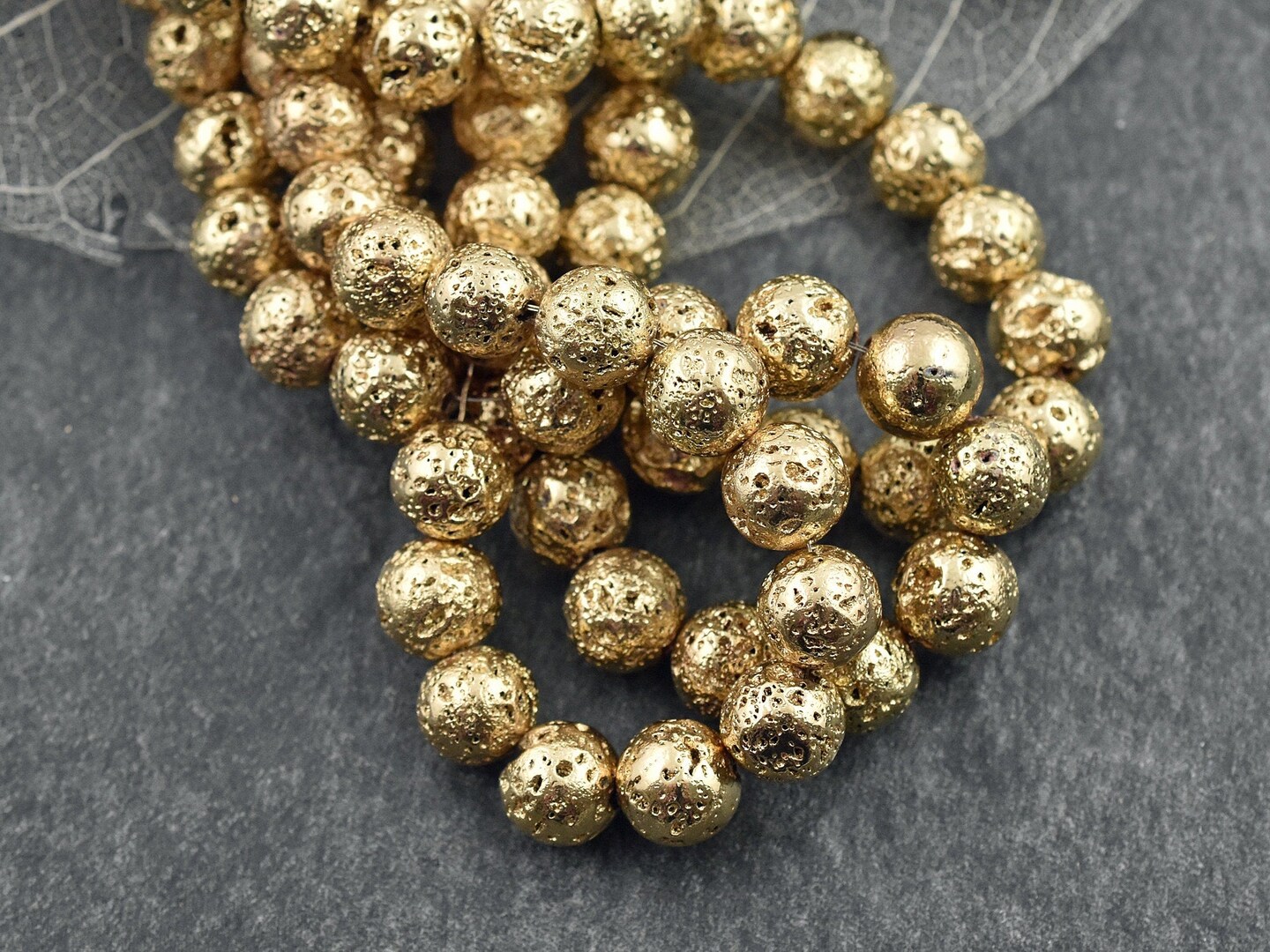 Electroplated Lava Rock Round Beads (15&#x22; Strand)