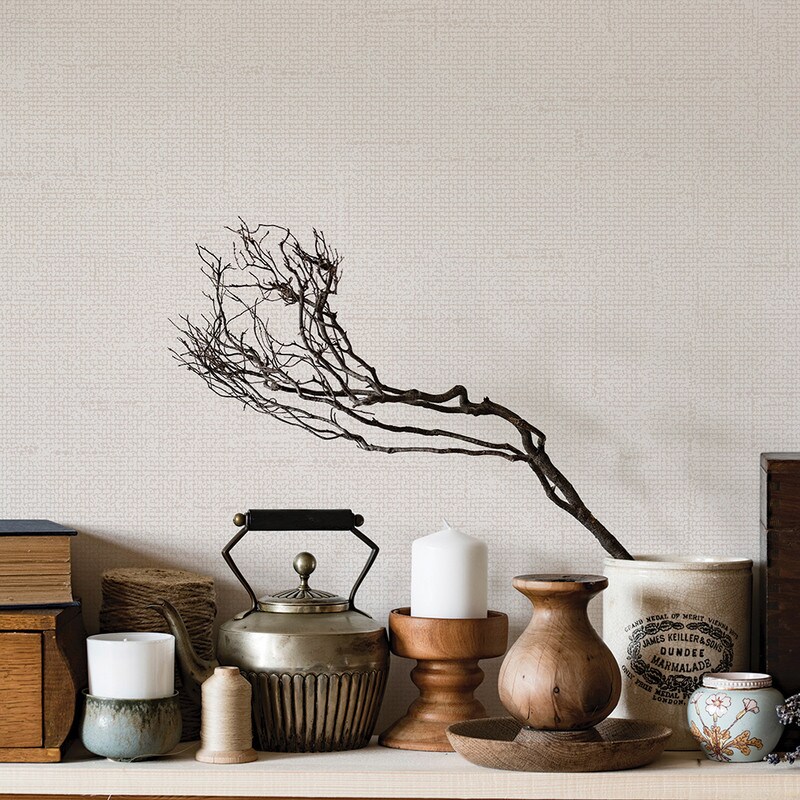 Tempaper Faux Burlap Textured Peel and Stick Wallpaper Linen Light Beige