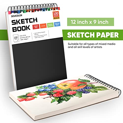 9" x 12" Sketch Book, 1-Pack 100 Sheets Spiral Bound Art Sketchbook, Acid Free (68lb/100gsm) Artist Drawing Book Paper Painting Sketching Pad