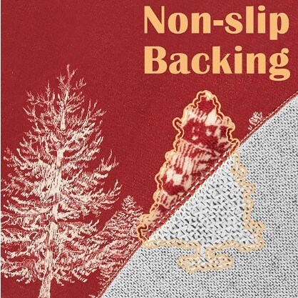 Washable Rug Christmas Round Rug 4ft Area Rug Red Christmas Tree Rug Decorative Circle Rug 4&#x27; Round Non Slip Soft Rug Indoor Carpet Holiday Decorations for the Kitchen, Bedroom, Foyer, Nursery, and Living Room