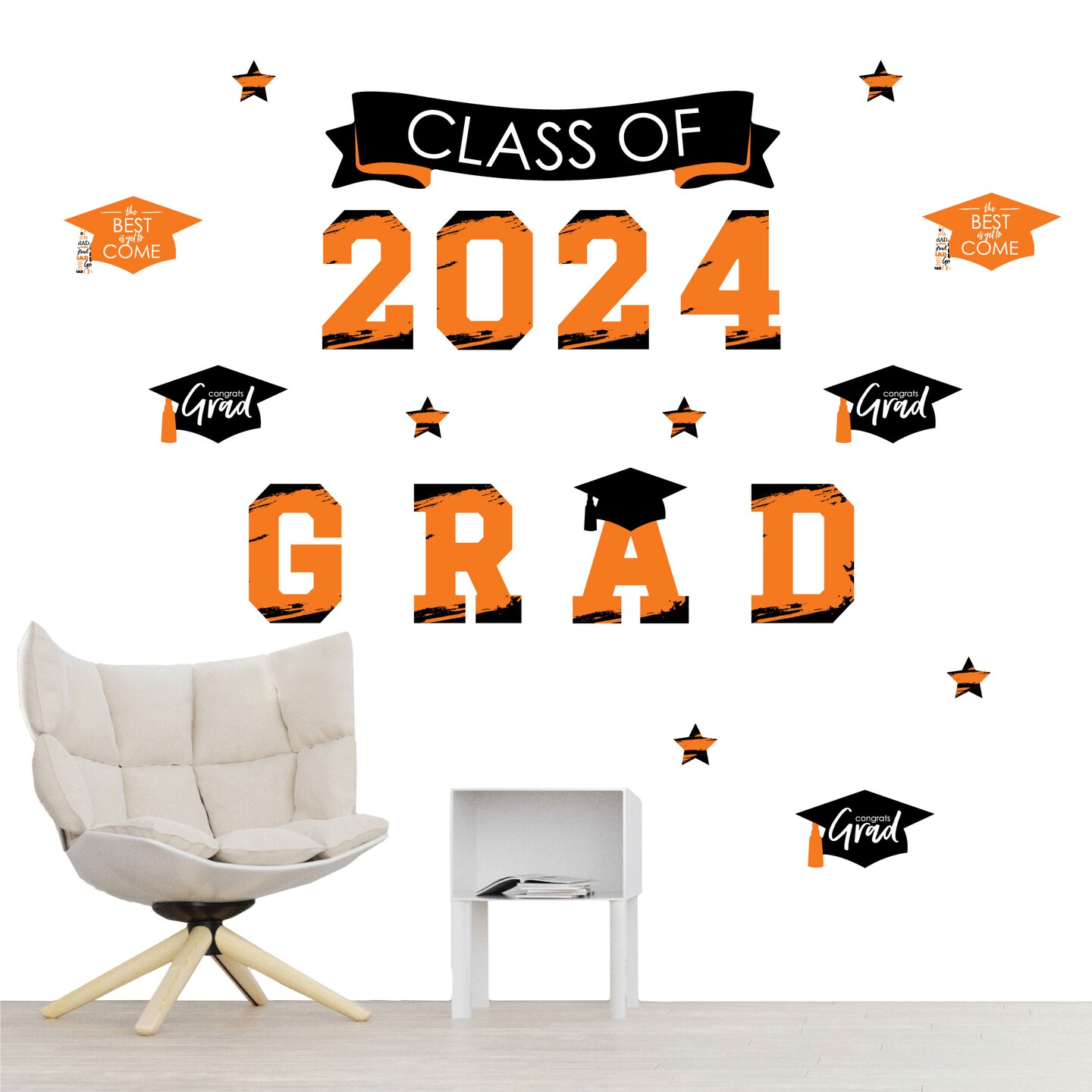 Big Dot of Happiness Orange Class of 2024 Graduation Party Wall Decals ...