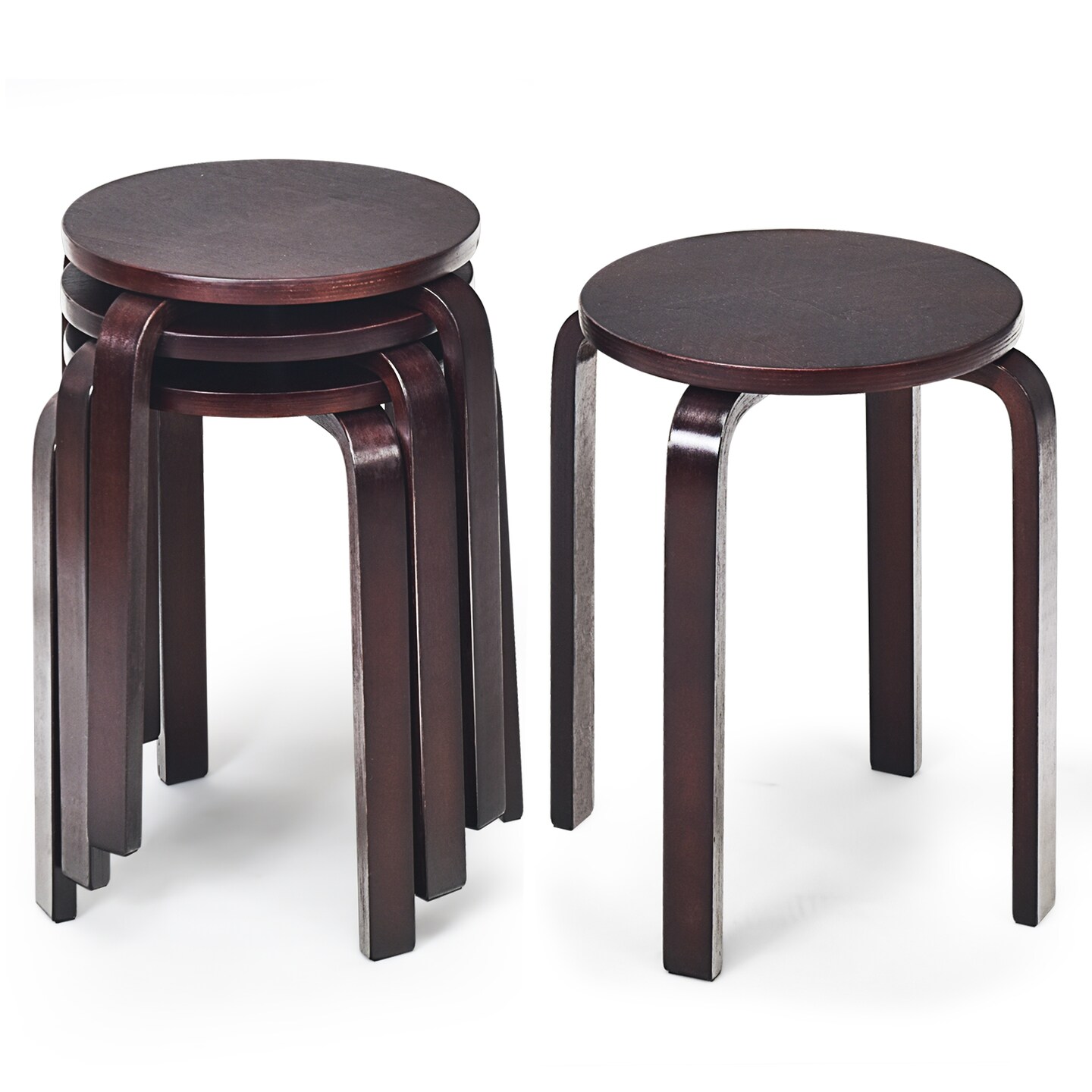 Set of 4 Wood Home Backless Dining Chairs