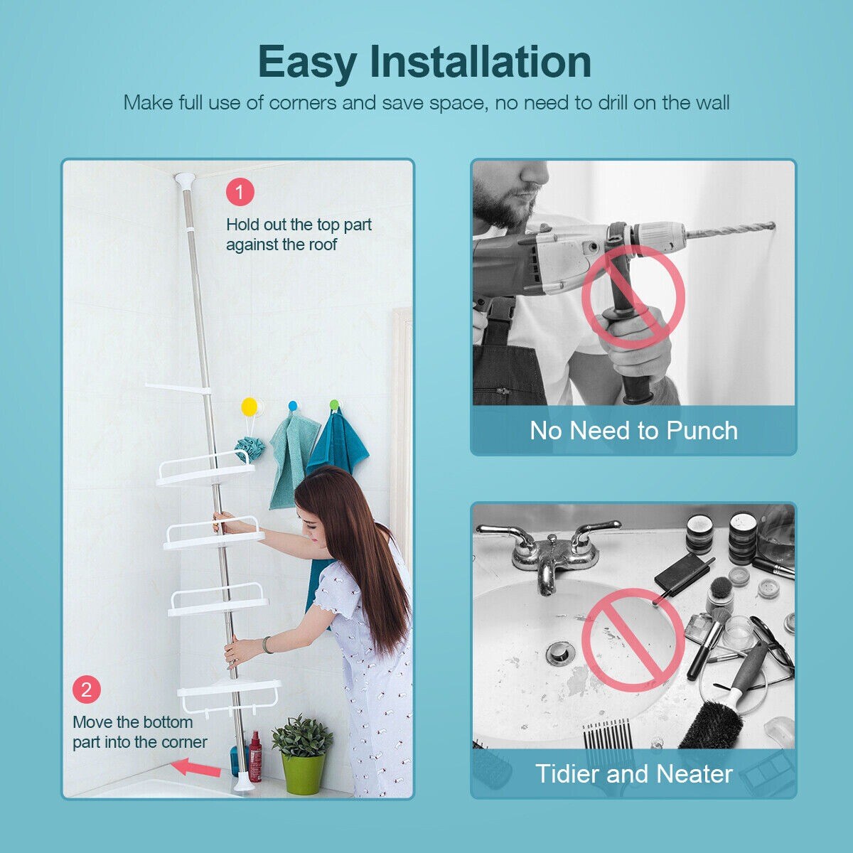 Corner Bath Caddy Shower Storage Rack Wall Shelf Organizer