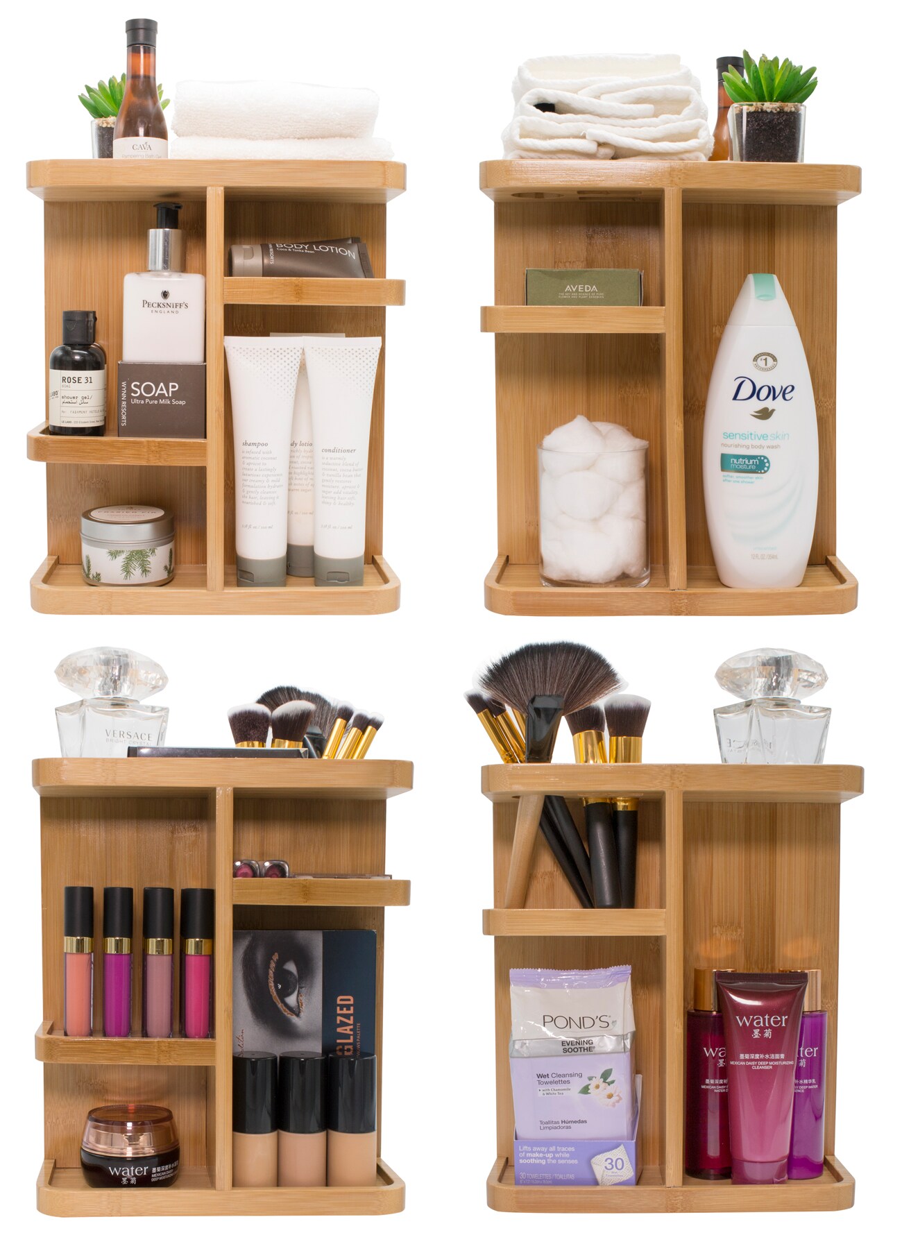 Sorbus 360° Bamboo Rotating Makeup Organizer - Multi-Function Storage Carousel stores Cosmetics, Skin Care, and more - Stylish and functional