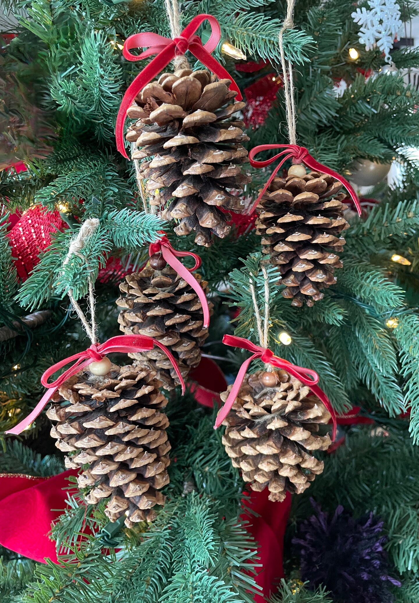 Set of Five Pinecone Ornaments | MakerPlace by Michaels, image size:751x1080