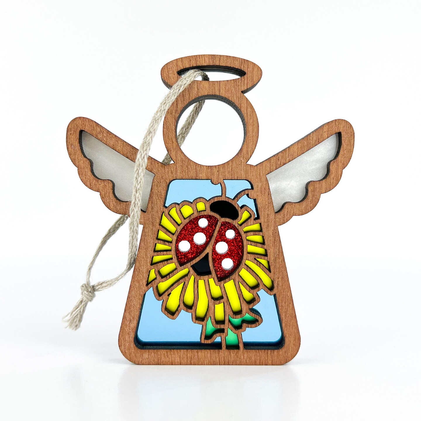 3.5" (H) Ladybug and Dandelion Ornament - Handcrafted in Texas - Mother's Angels® Christmas Angel Wings Figurine