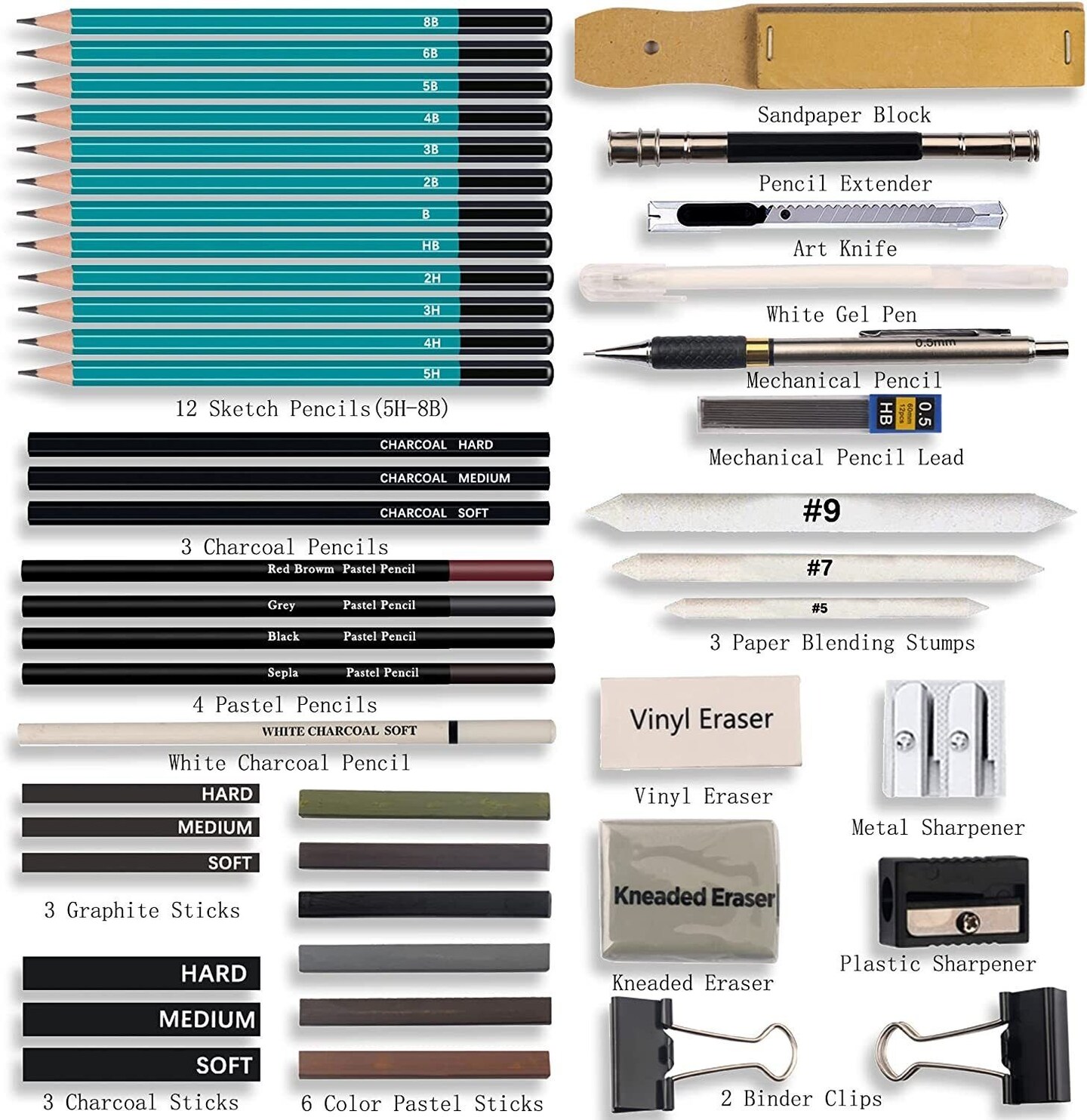 Drawing Artist Kit Set with Pencils Sketch Charcoal and Art Bag