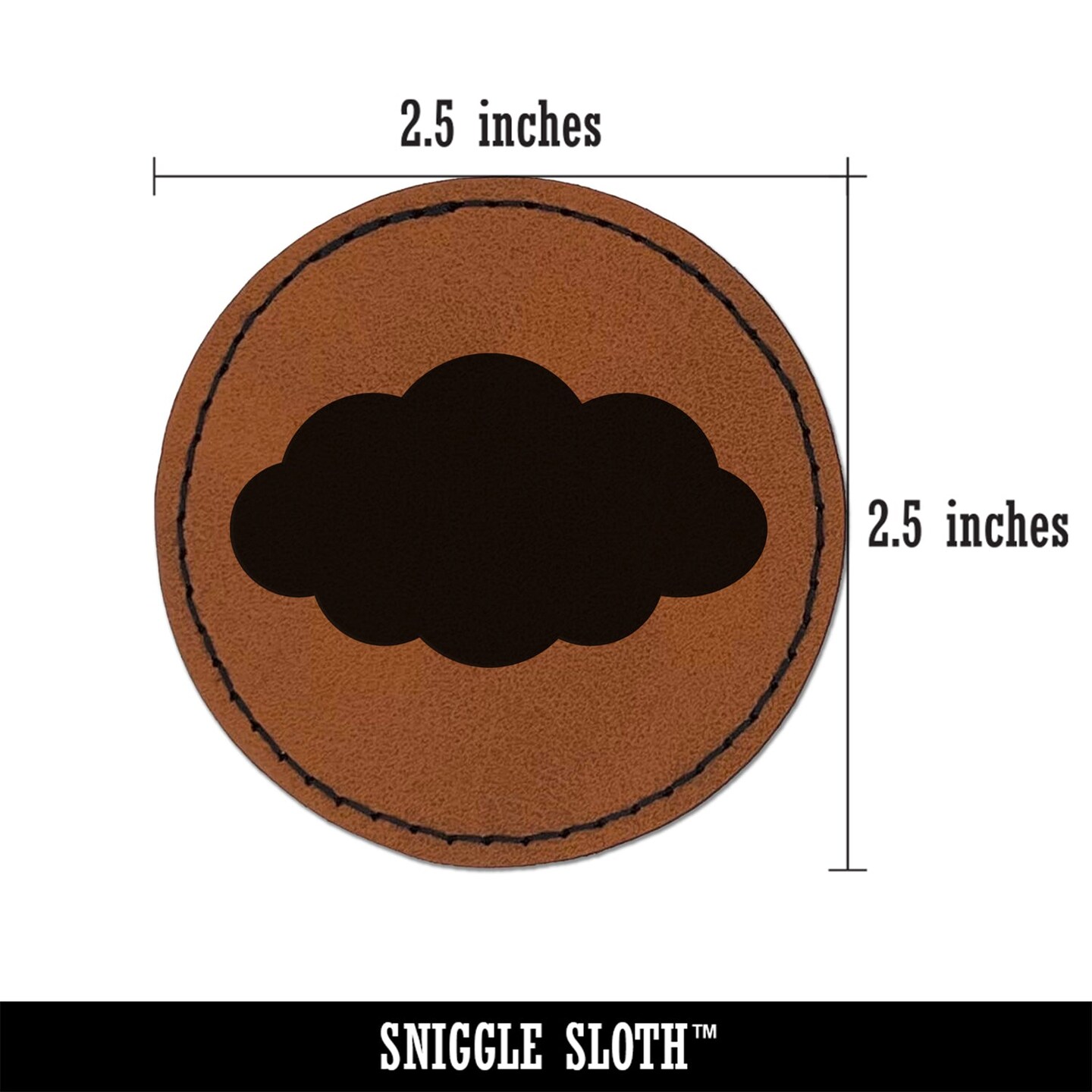 Cloud Solid Round Iron-On Engraved Faux Leather Patch Applique - 2.5&#x22;