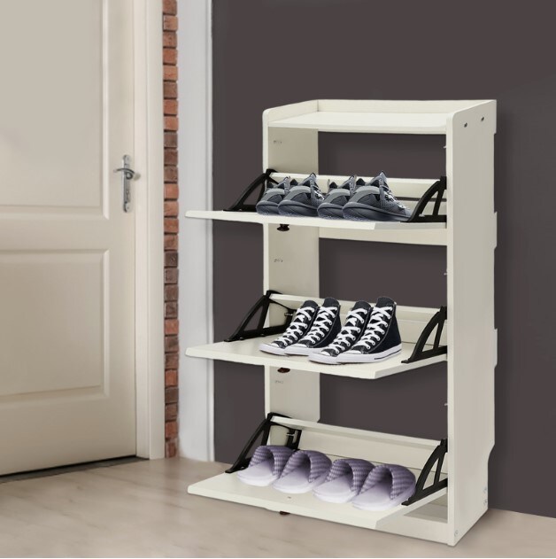 3 Flip Drawers Freestanding  Shoe Cabinet with Rack Fold-Out Cupboard Organizer