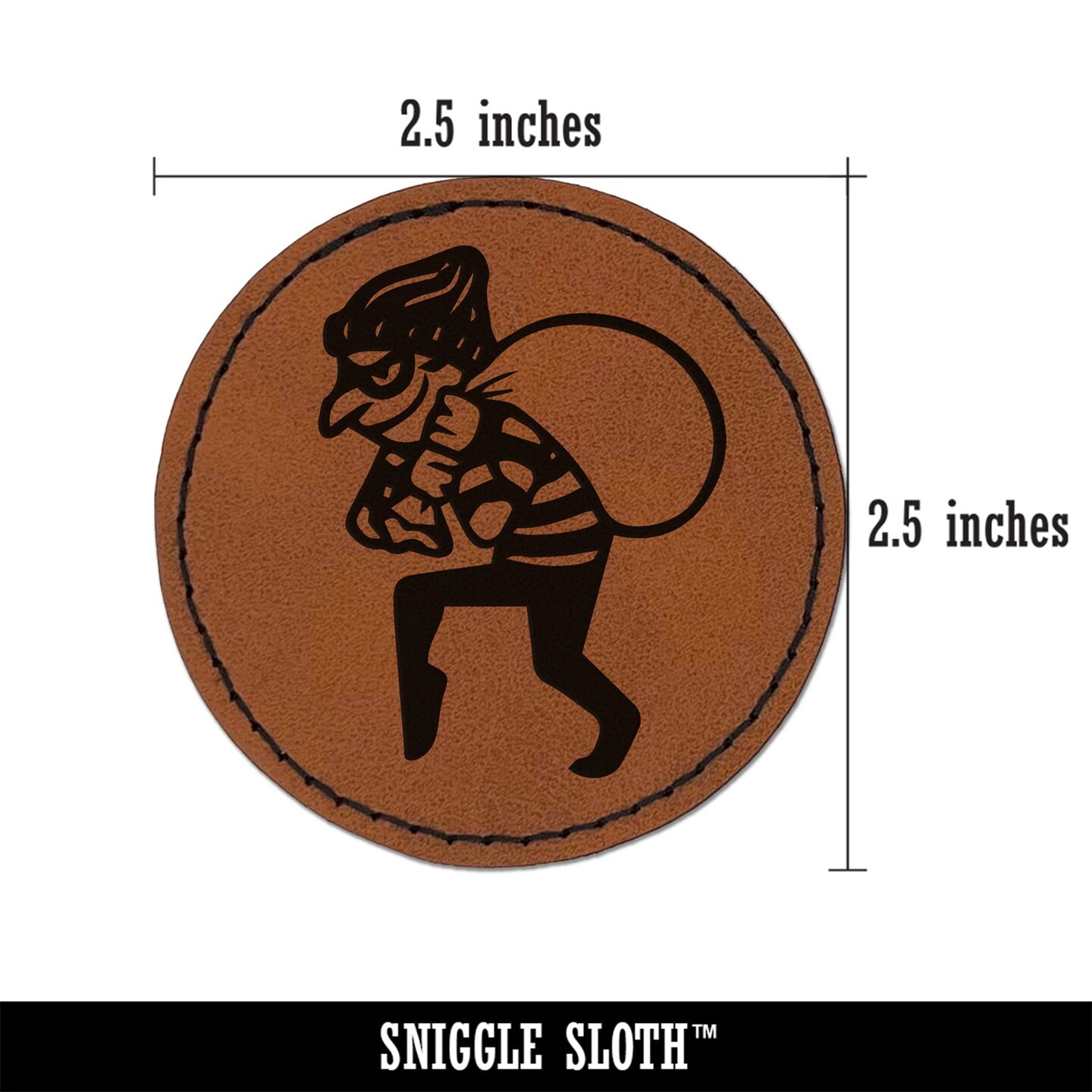 Sneaky Thief Robber with Sack Round Iron-On Engraved Faux Leather Patch Applique - 2.5&#x22;