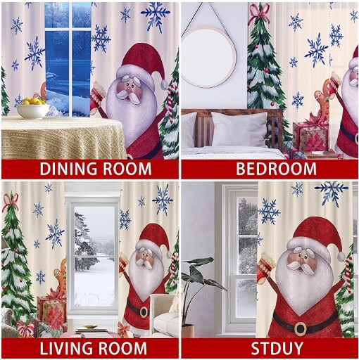 2 Pack Christmas Curtains for Living Room 52x84 inch with Christmas Tree and Santa Claus