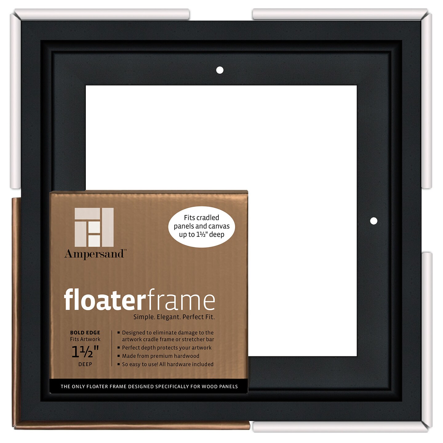 Ampersand Art Floaterframe, Bold Edge, 1.5&#x22; Depth, 8&#x22; x 8&#x22;, Black