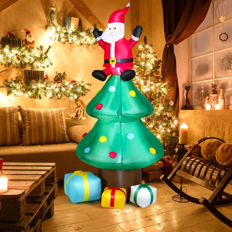 7 Feet Christmas Tree with Santa Claus and Gift Boxes for Lawn and ...