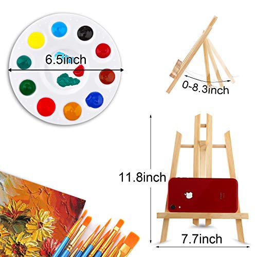 72 PCS Professional Painting Set with Easels, 6 PCS Wood Easels,6 Packs of 60 Brushes with Nylon Brush Head and 6 pcs Palettes, Painting Supplies kit for Kids &#x26; Adults to Painting Party.