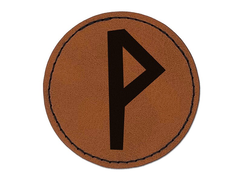 Norse Viking Dwarven Rune Letter W Round Iron-On Engraved Faux Leather Patch Applique - 2.5&#x22;