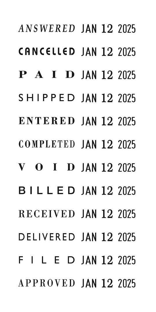 2000 PLUS Dater, Dial-n-Stamp, Traditional Style Stamp, 12-Messages, ANSWERED,CANCELLED, PAID, SHIPPED, ENTERED, COMPLETED, VOID, BILLED, RECEIVED, DELIVERED, FILED AND APPROVED, 1/8&#x22; x 1-1/2&#x22; impression size