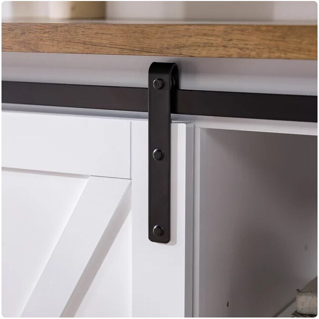 White/Reclaimed Barnwood Farmhouse Sliding Barn Door TV Stand for TVs up to 65&#x22;