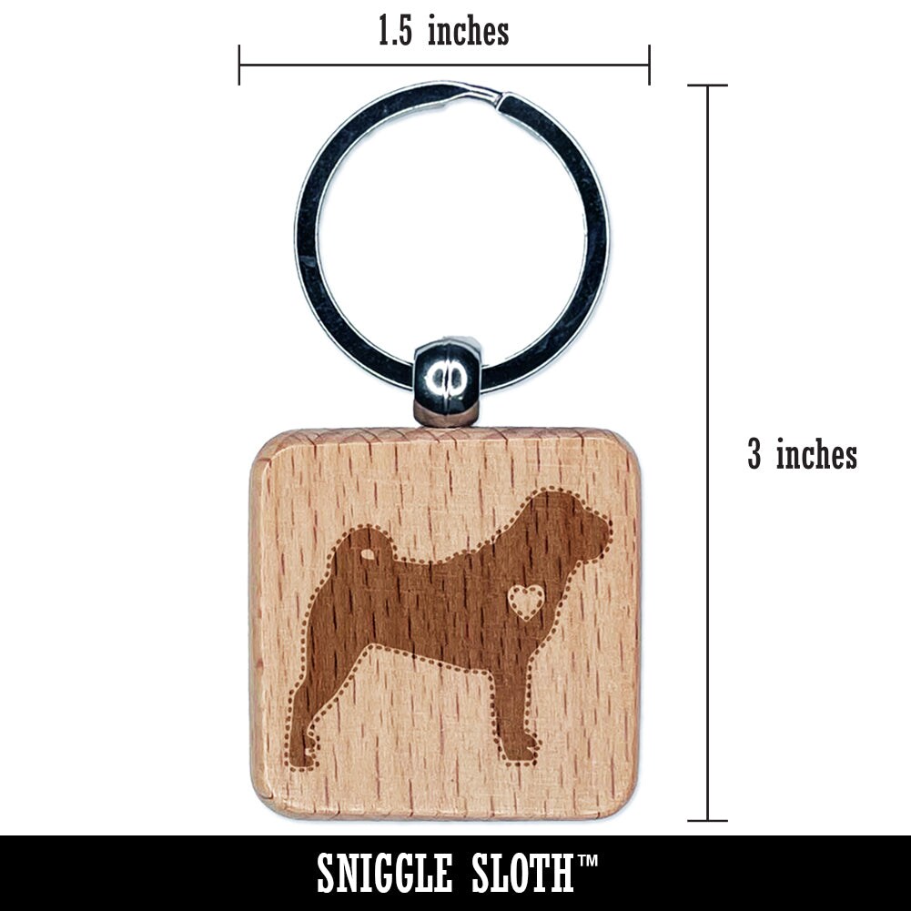 Shar-Pei Dog with Heart Engraved Wood Square Keychain Tag Charm