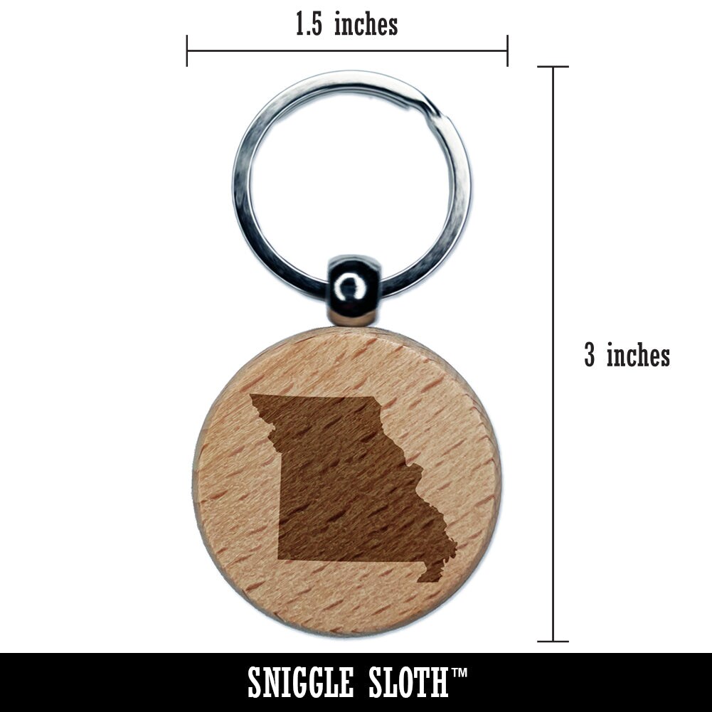 Missouri State Silhouette Engraved Wood Round Keychain Tag Charm