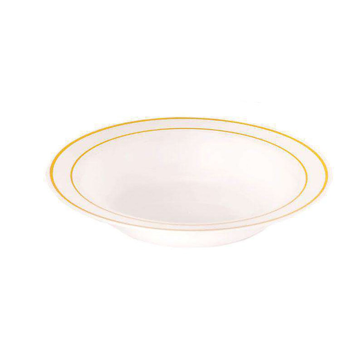 White with Gold Edge Rim Plastic Soup Bowls - 12 Ounce (120 Bowls)