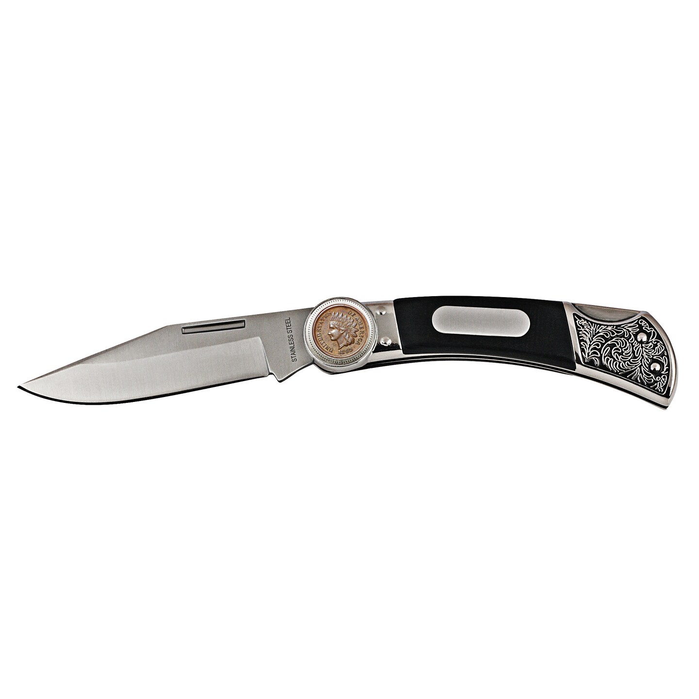 1800&#x27;s Indian Head Penny Wood Pocket Knife With Engravable Plate