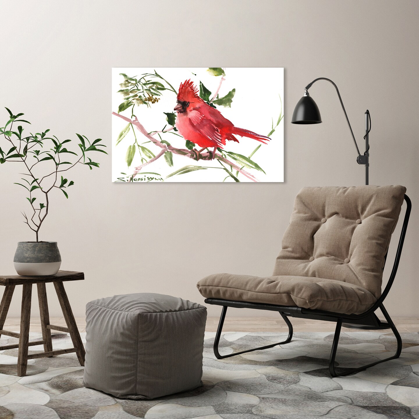 Caridnal Bird Red by Suren Nersisyan  Gallery Wrapped Canvas - Americanflat