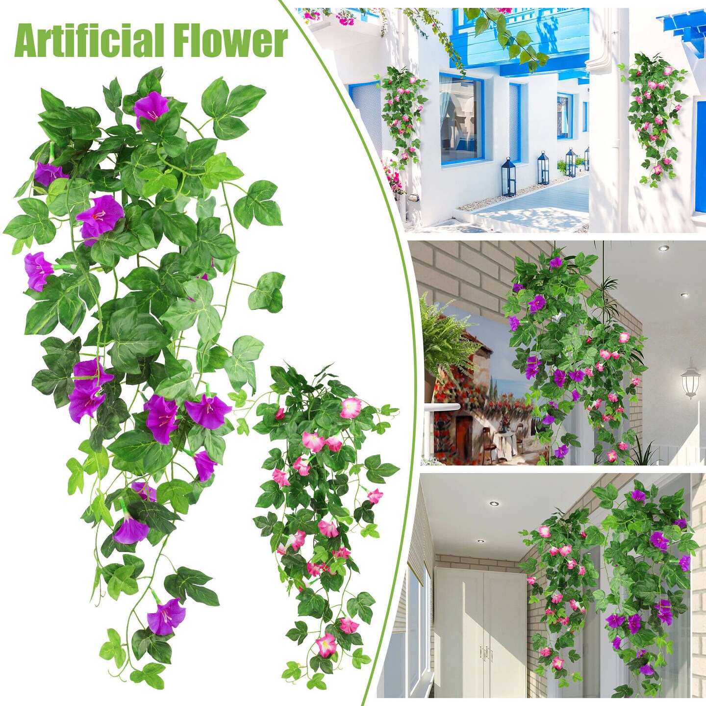Artificial Fake Morning Glory Flower Vine Hanging Garland Plant.
