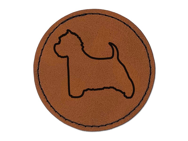 Westie West Highland White Terrier Dog Outline Round Iron-On Engraved Faux Leather Patch Applique - 2.5"