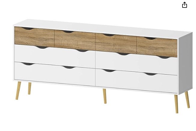Diana 8-Drawer Dresser in White/Oak Finish
