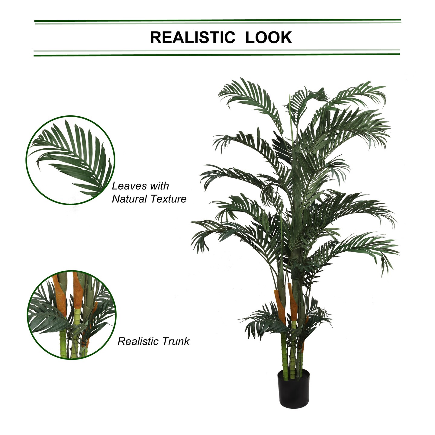 7ft Areca Palm Tree in Black Pot with 28 Silk Leaves by Floral Home&#xAE;