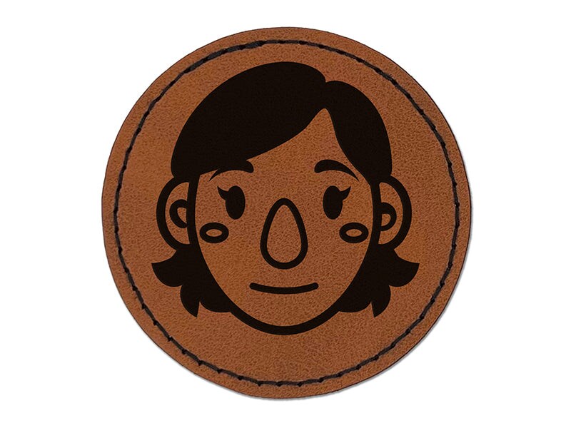 Human Female Character Face Round Iron-On Engraved Faux Leather Patch ...
