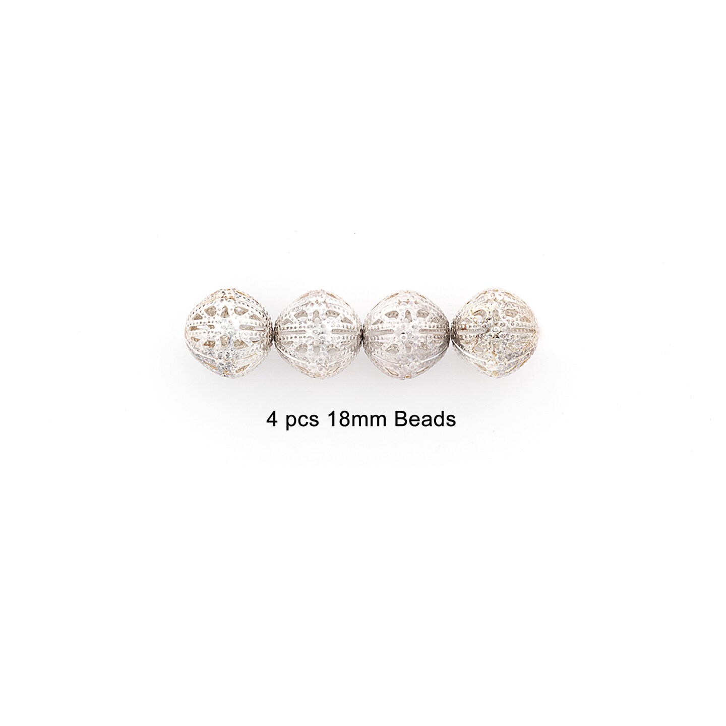 Filigree Metal 18mm Beads Silver Pack of 4