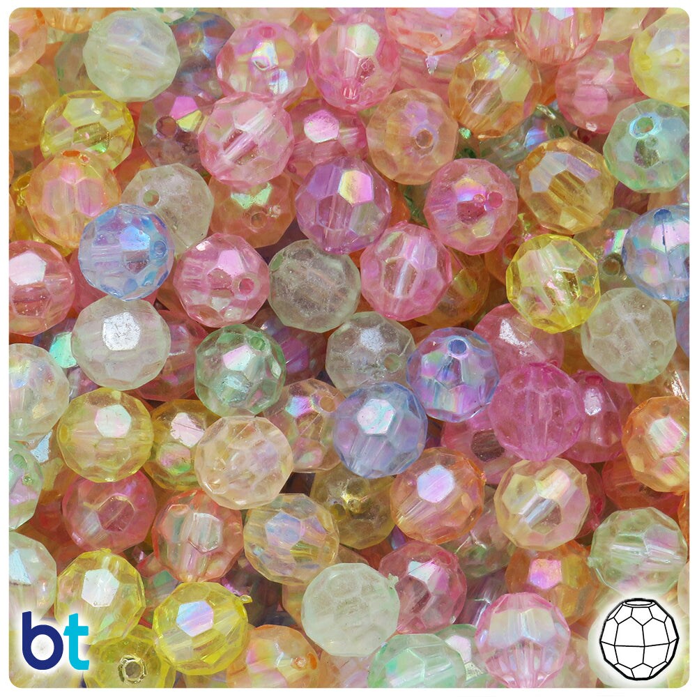 BeadTin Mixed Transparent AB 10mm Faceted Round Plastic Craft Beads (100pcs)