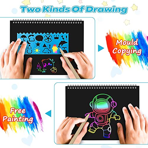 Scratch Paper Art Set for Kids, 2 Pack Scratch Off Art Notebook Crafts Valentines Day Gift for Kids Ages 3-12 Girls Boys Birthday Easter Christmas Party Games DIY Favor Activity