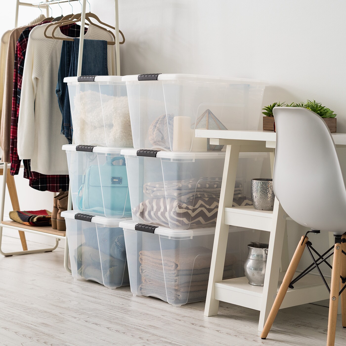 IRIS USA 53 Quart Stackable Plastic Storage Bins with Lids and Latching Buckles, 6 Pack - Clear, Containers with Lids and Latches, Durable Nestable Closet and Garage Totes, Organizing Tub Boxes