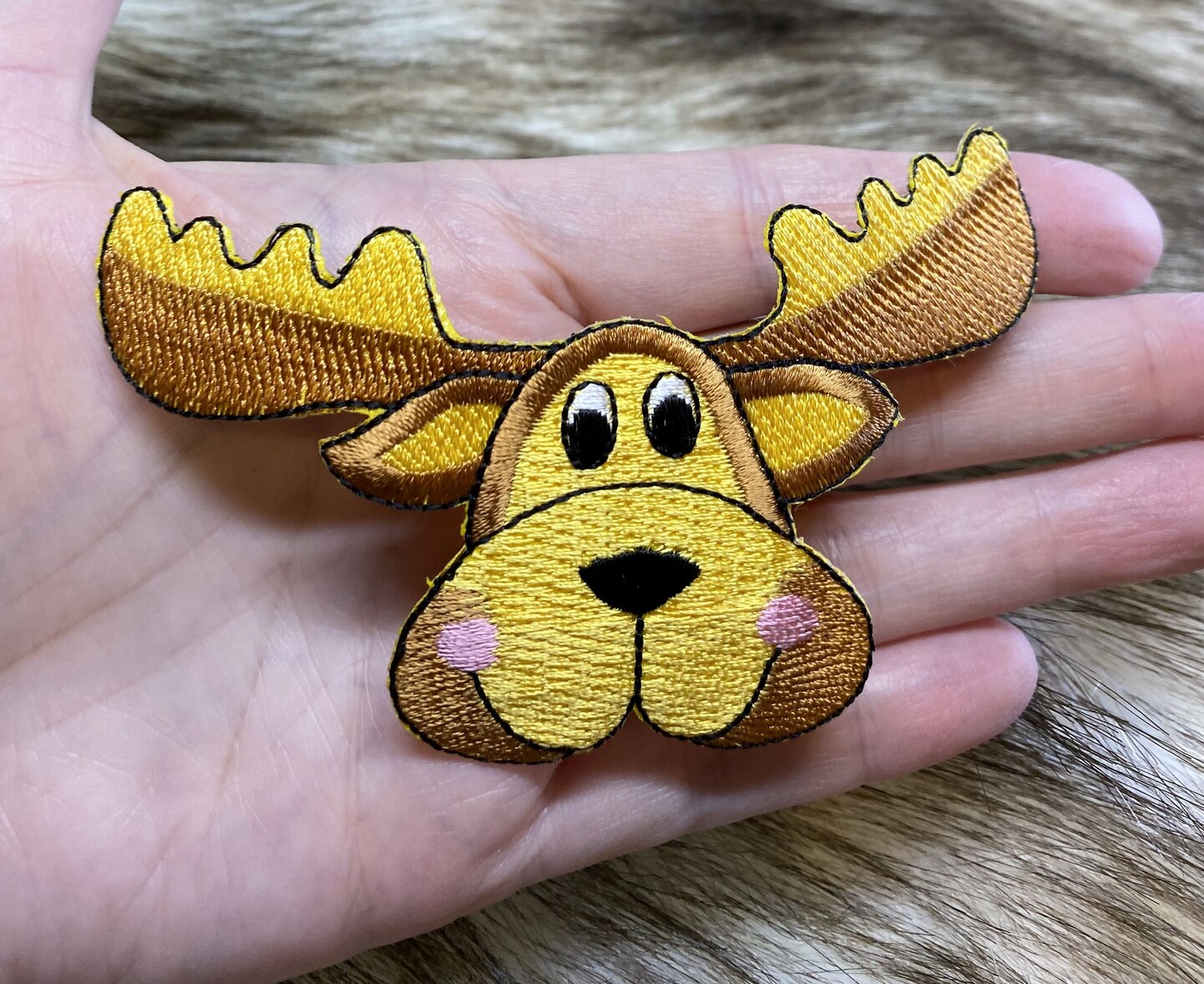 Moose with Pink Cheeks, Animals, Embroidered, Iron on Patch
